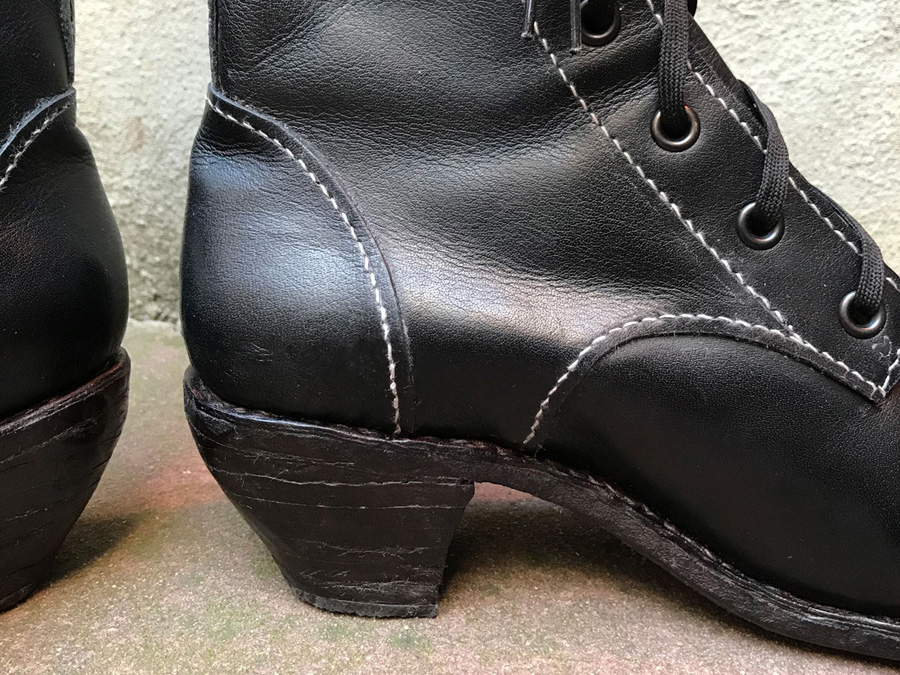 detail of stitching and stacked leather heel
