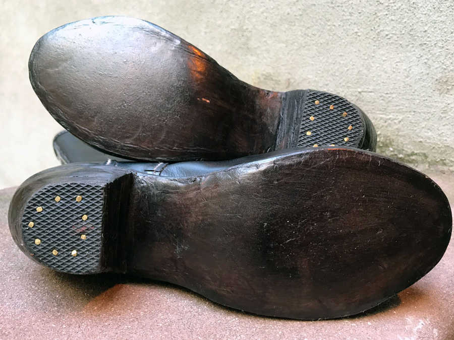 Soles with rubber heel cap and brass tacks