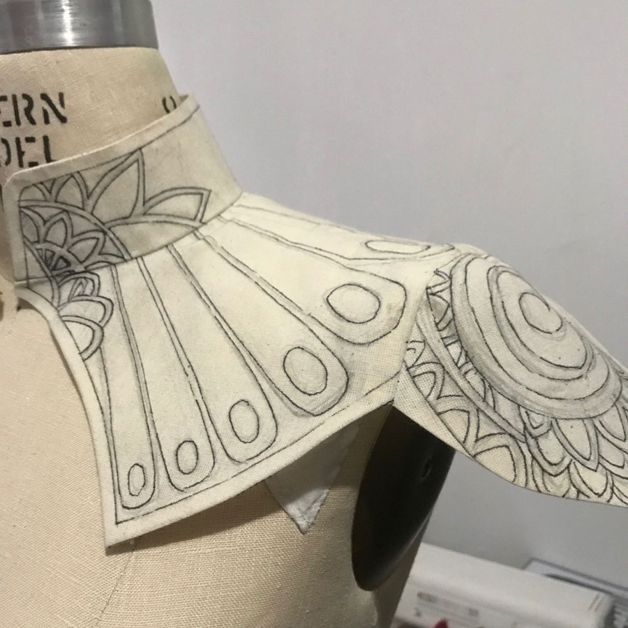 Muslin for fitted capelet with applique and embroidery